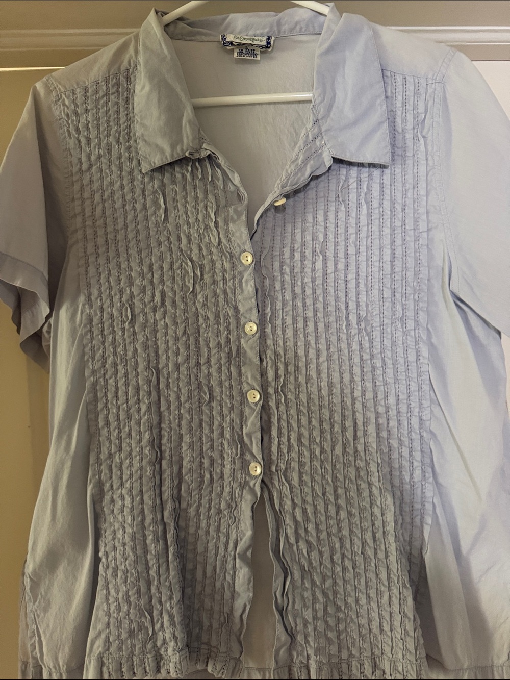 April Cornell Light Blue Pintuck Button-Front Blouse